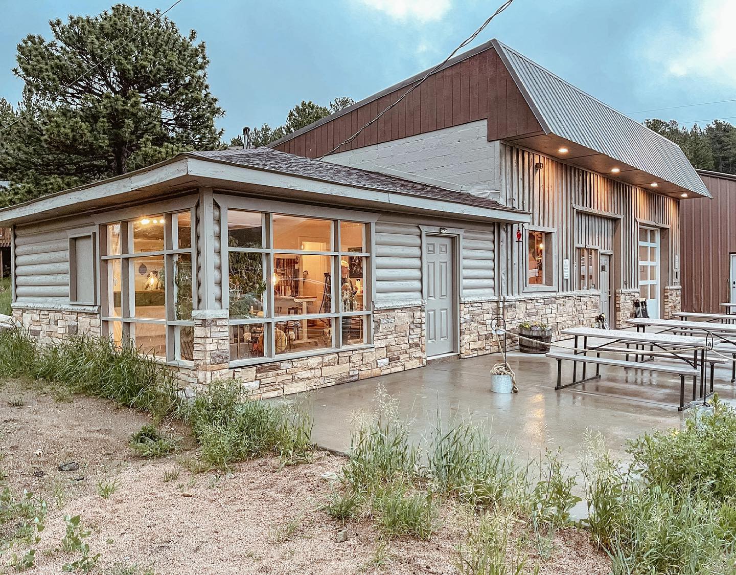 Outdoor patio at a brewery