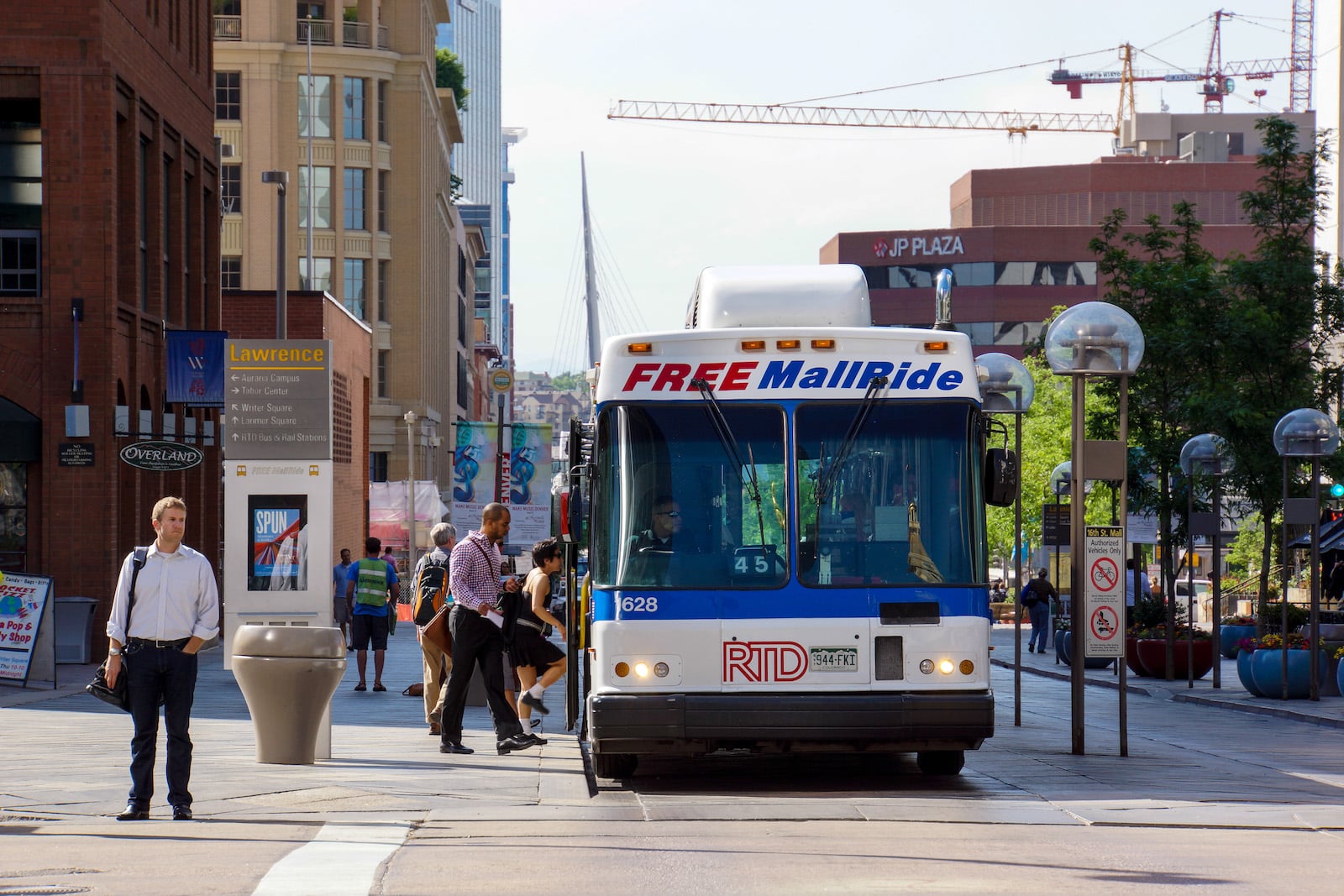 Passengers boarding the 16th Street Mall Bus in Downtown Denver