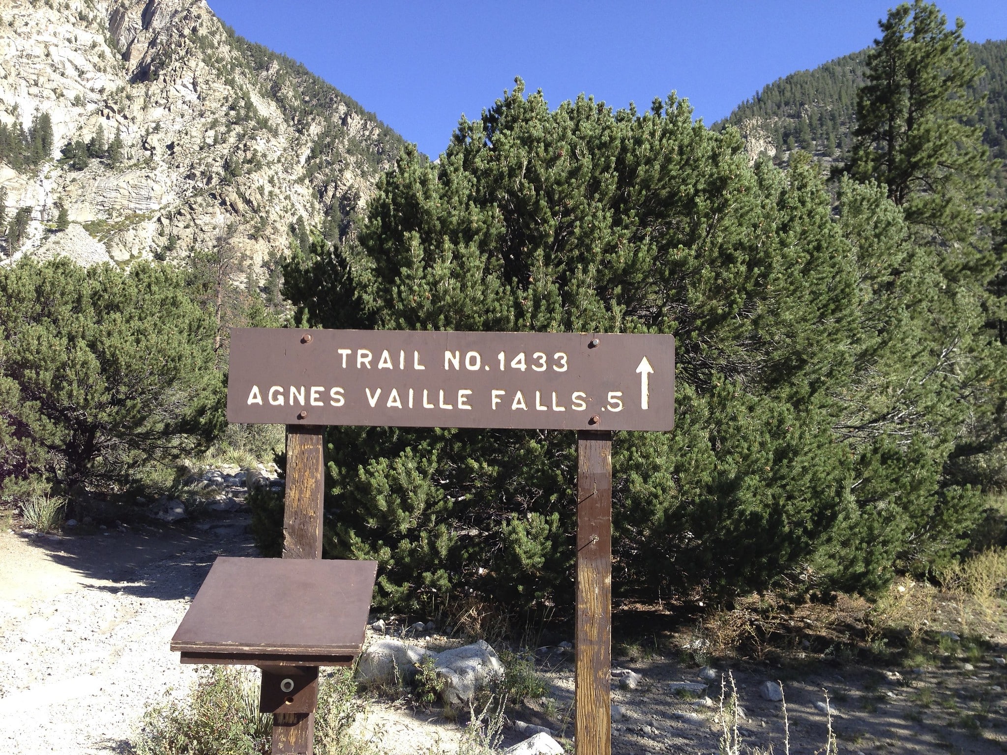 Trailhead sign for Agnes Vaille falls