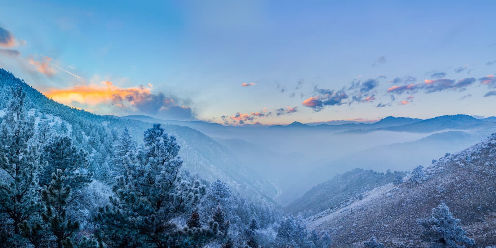 Snow covered mountains and a valley view near Golden