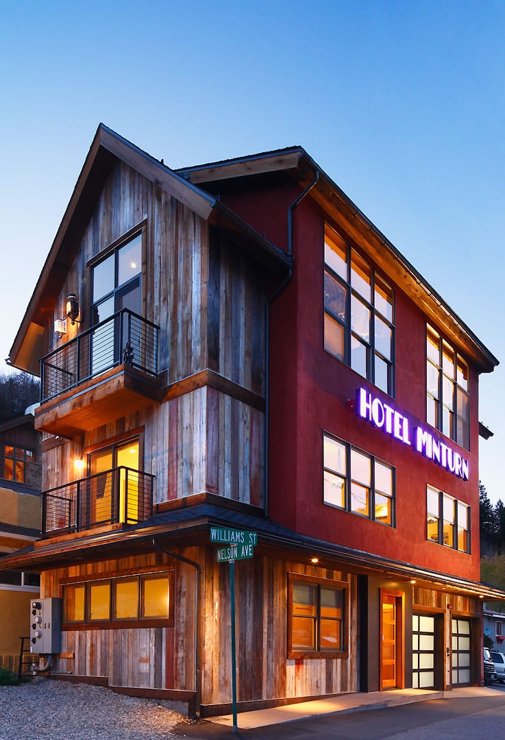 Exterior of boutique hotel in Minturn