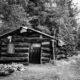 Black and white photo of Old Ram Shackle Cabin Alma CO