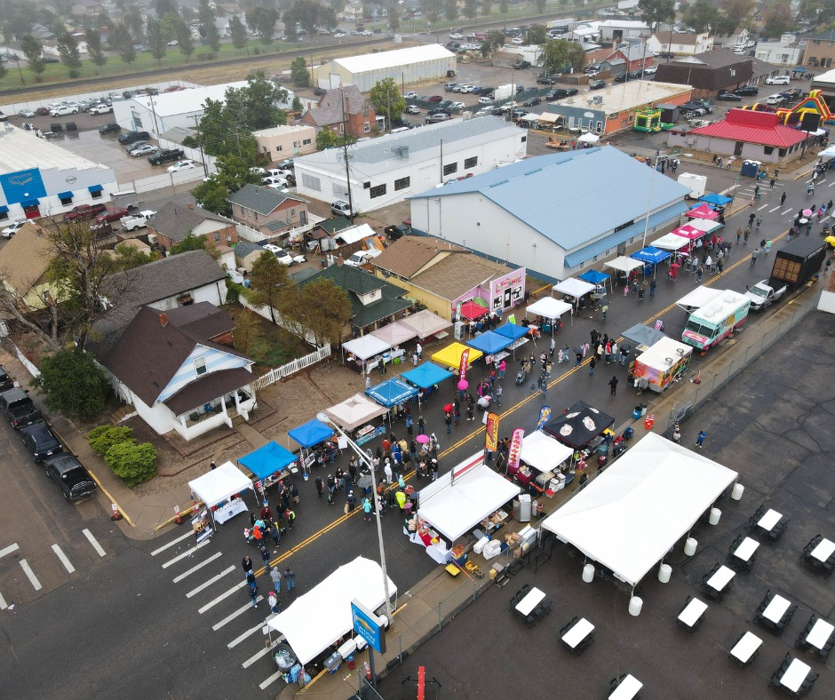 Aerial view of market vendors at a fall festival