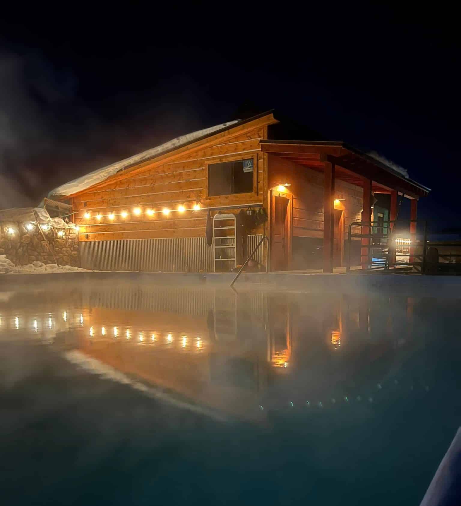 Hot springs pool at nighttime