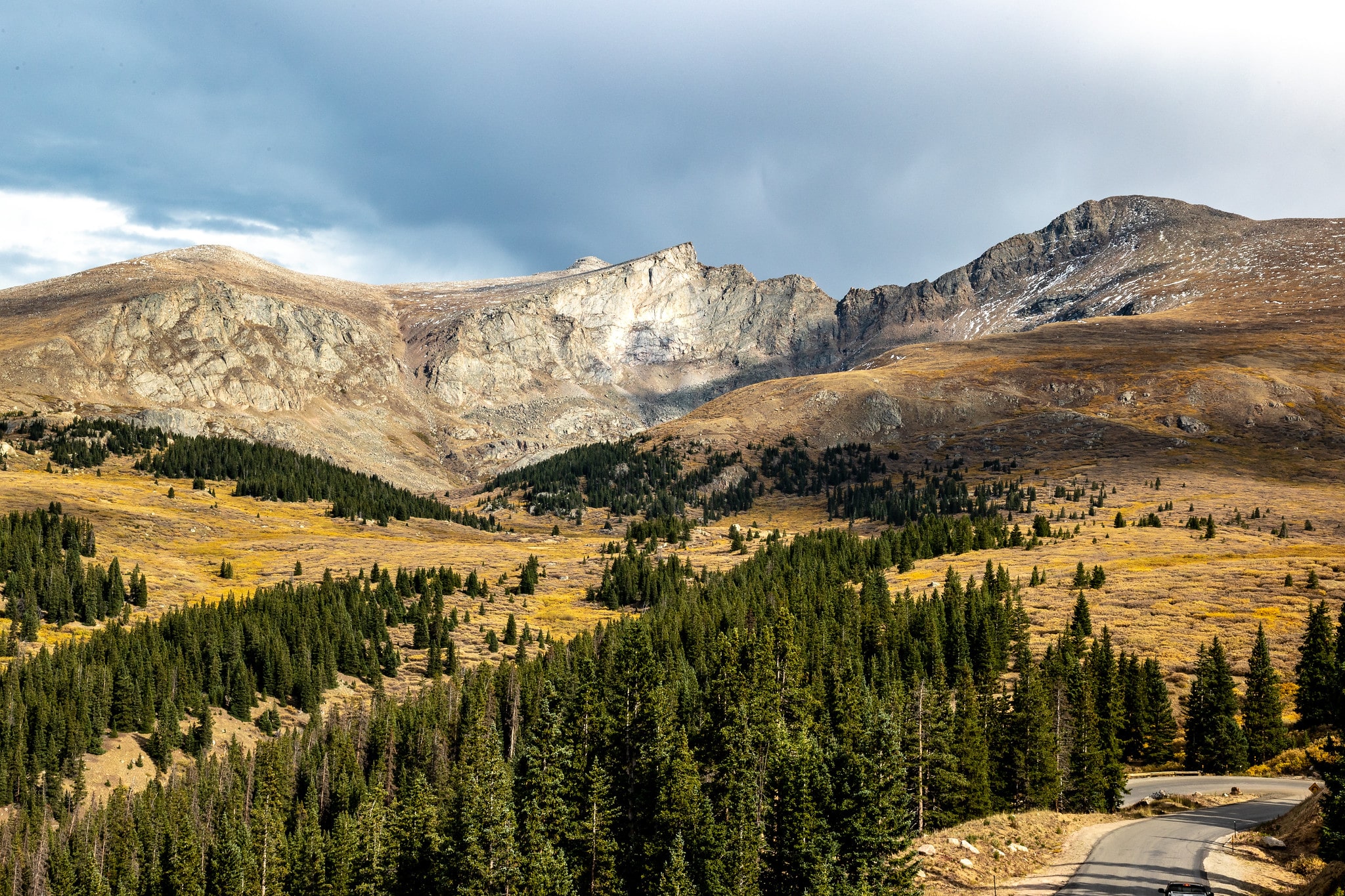 Scenic highway with mountains and forests