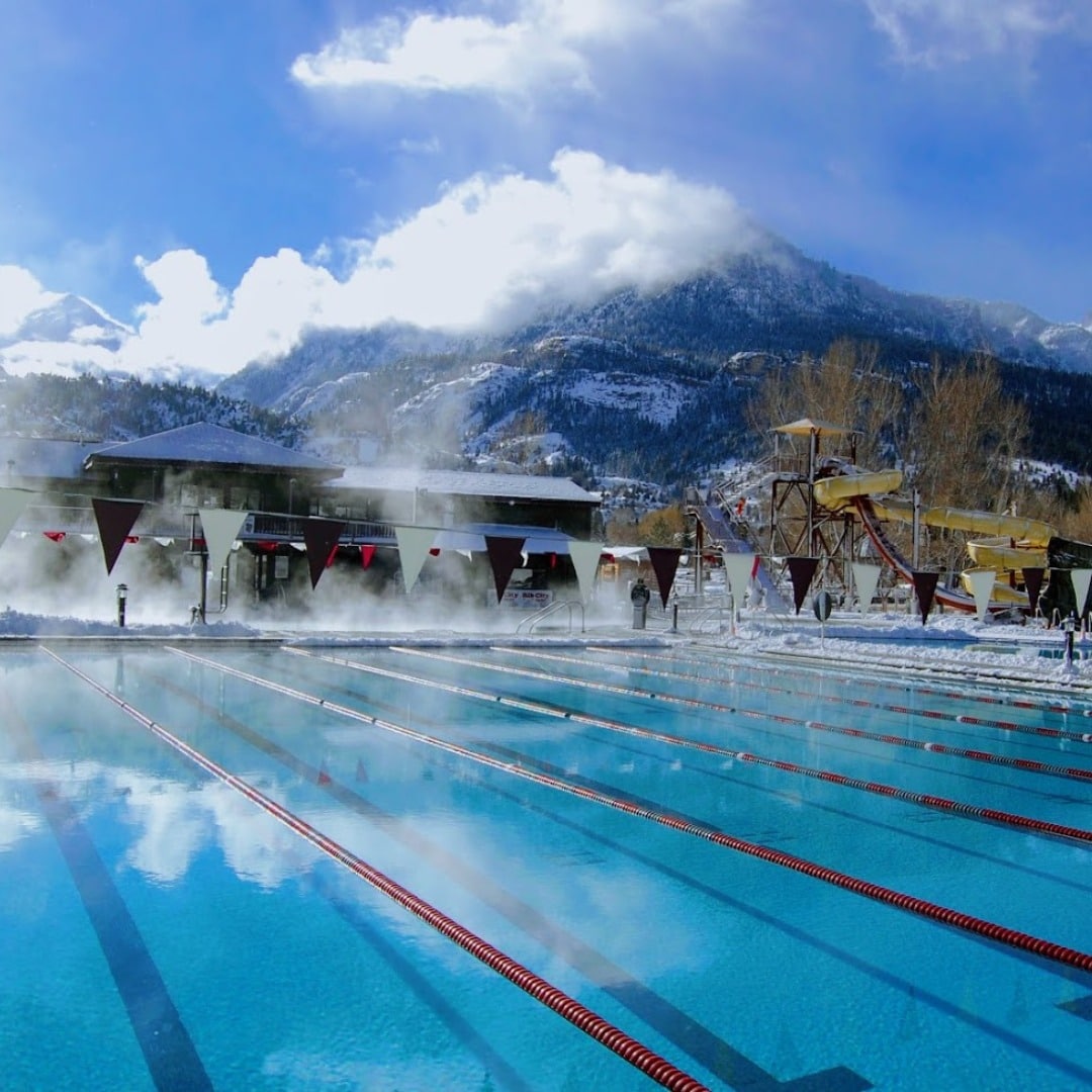 Mist over an outdoor lap pool