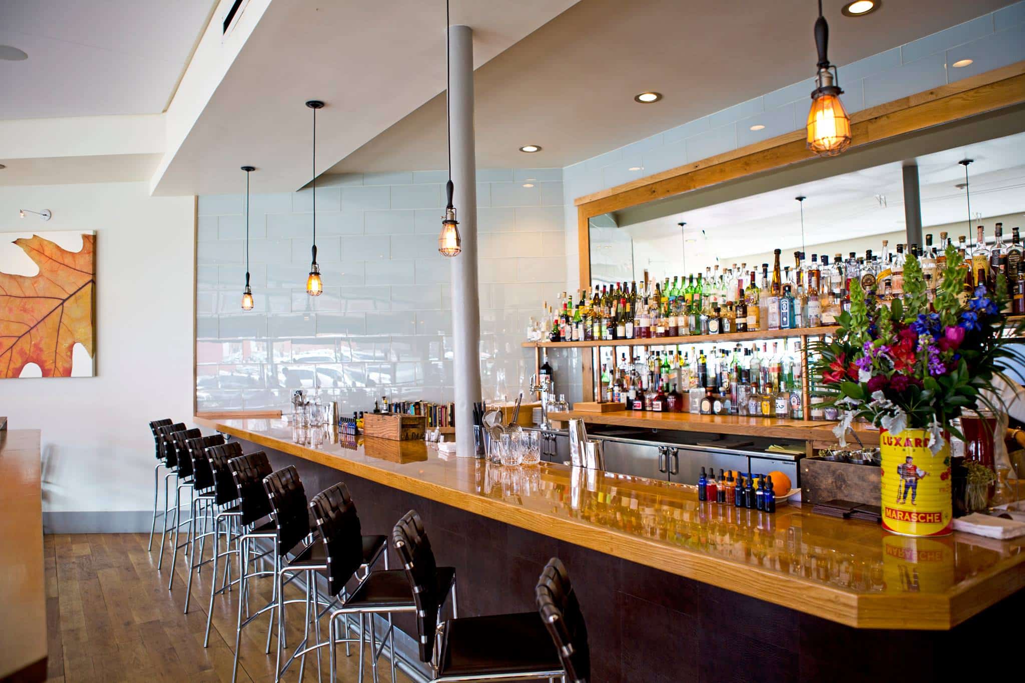 Beautiful wooden bar at a modern restaurant