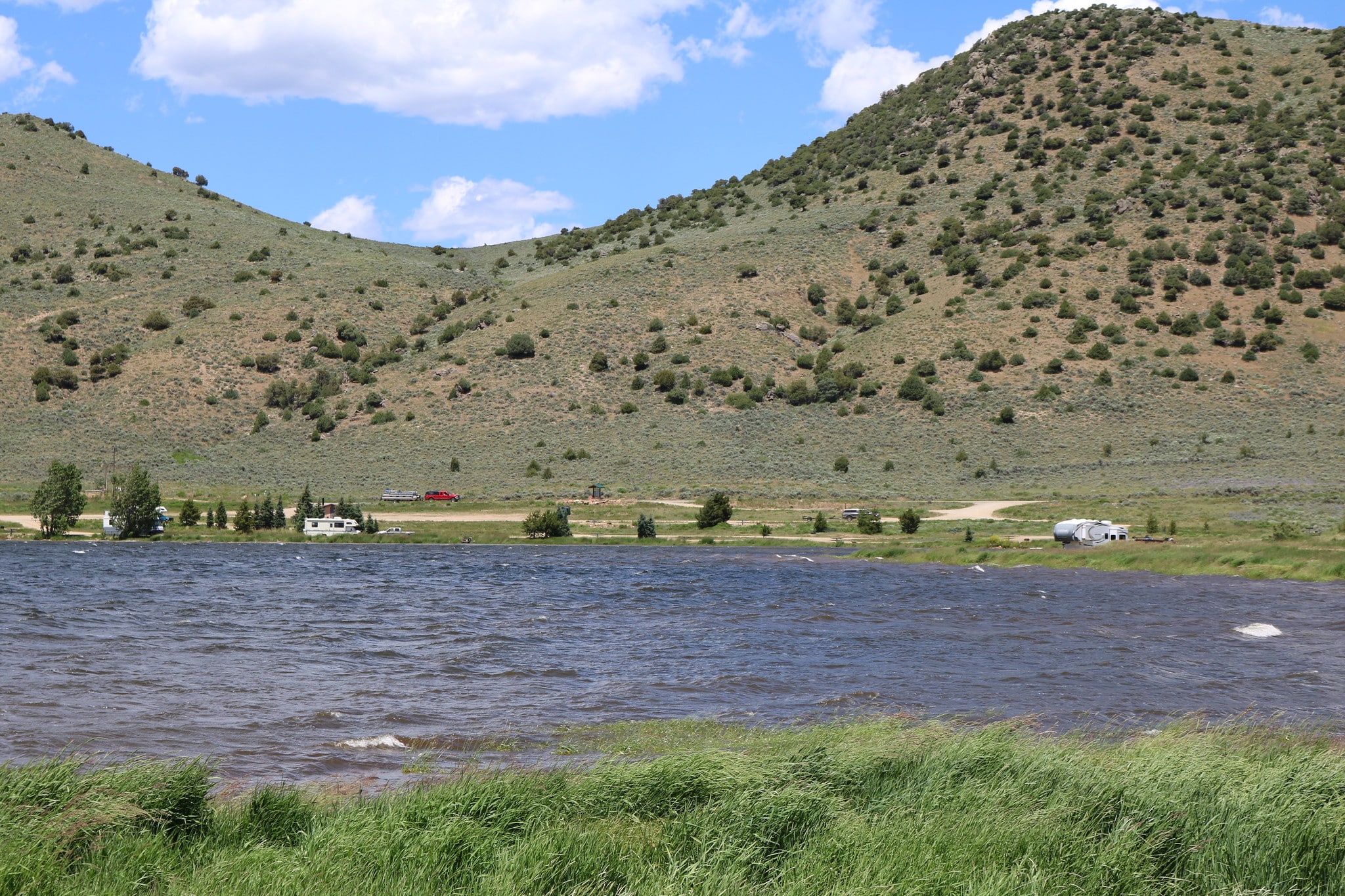 Lake with hills around 