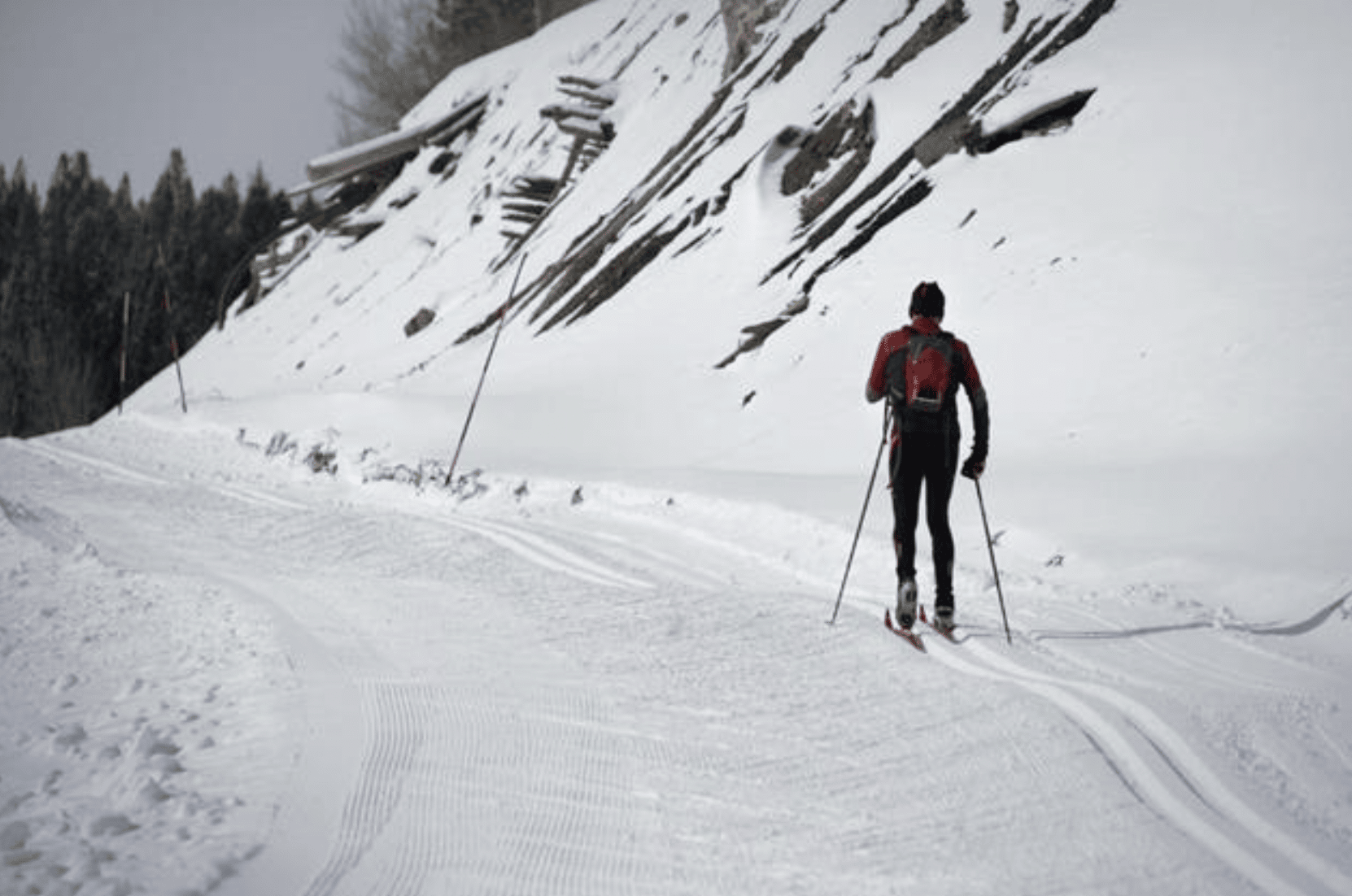 Skiier on cross country ski trail