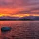 Sunrise with pink sky over the Dillon Reservoir, Colorado