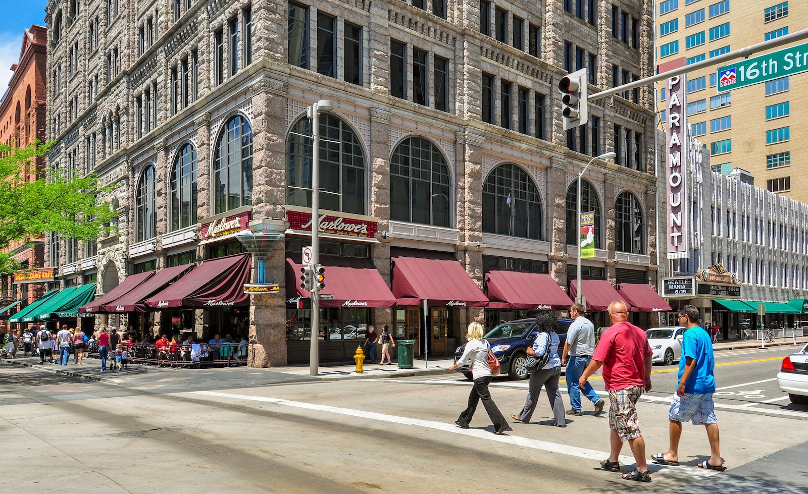 People crossing the street in Downtown Denver 16th Street Mall