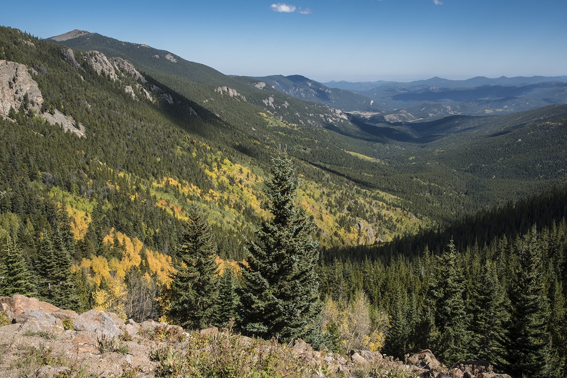 View of mountain valley with fall colors