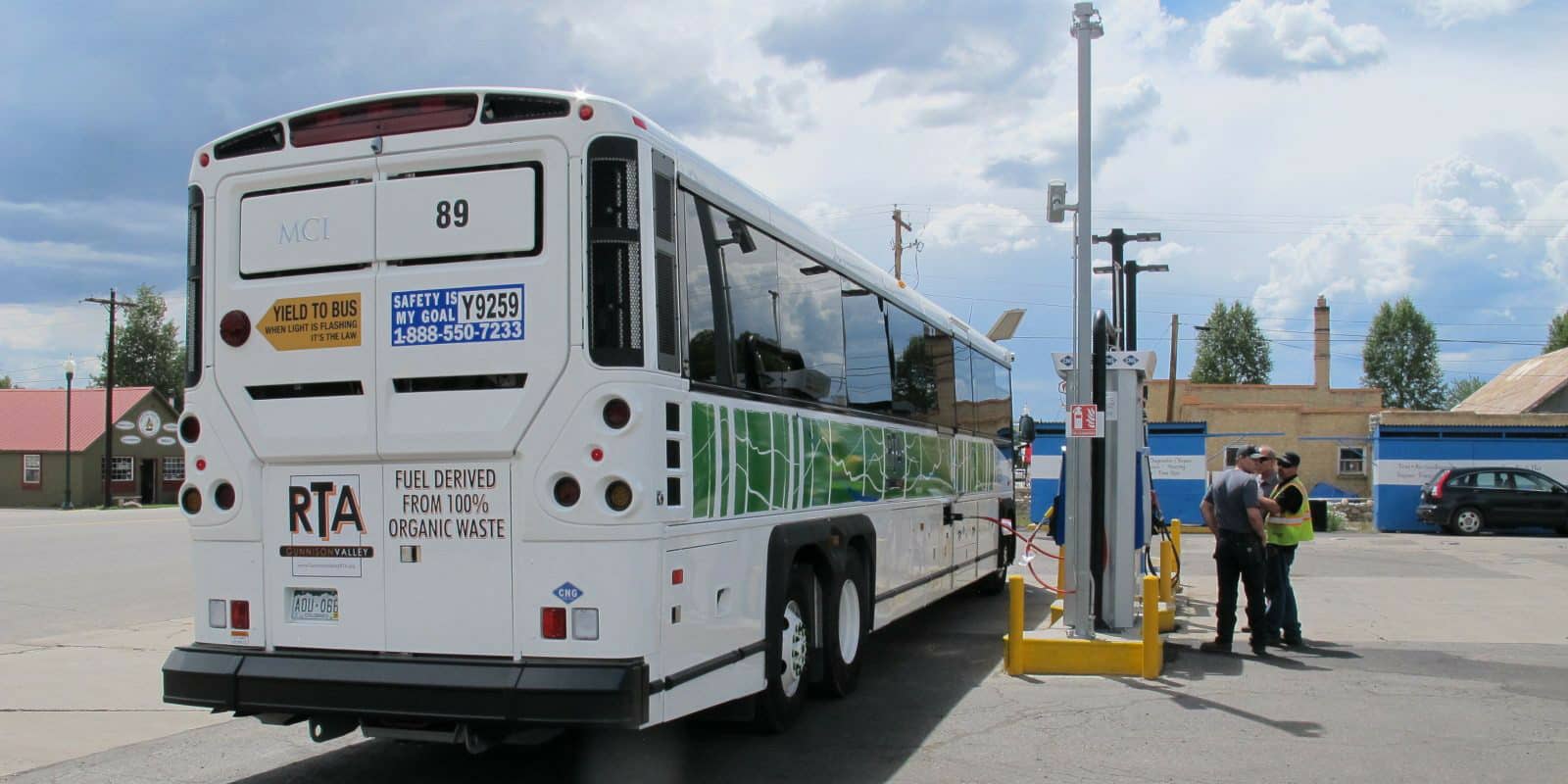 Gunnison Valley RTA bus at the gas station Colorado