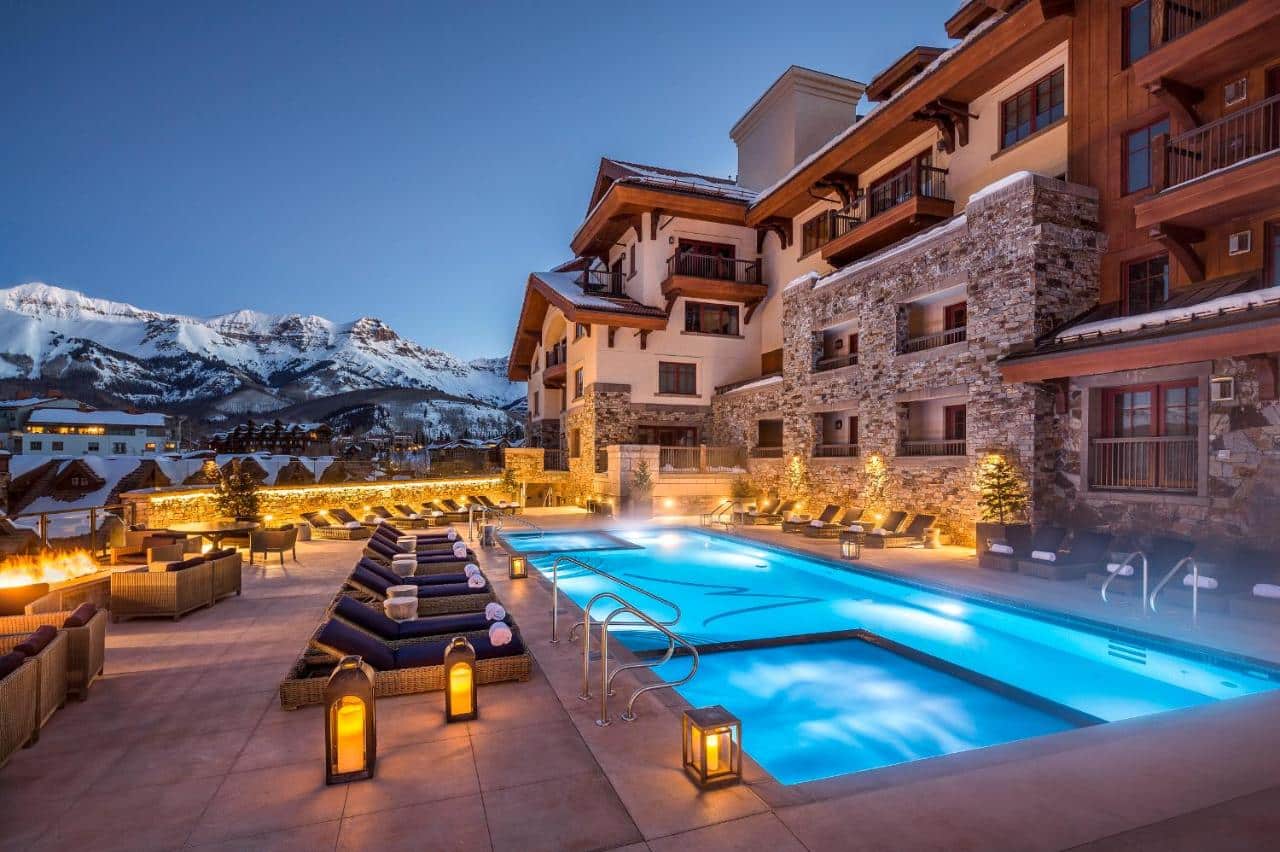 Outdoor swimming pool at Madeline Hotel & Residences in Telluride in winter