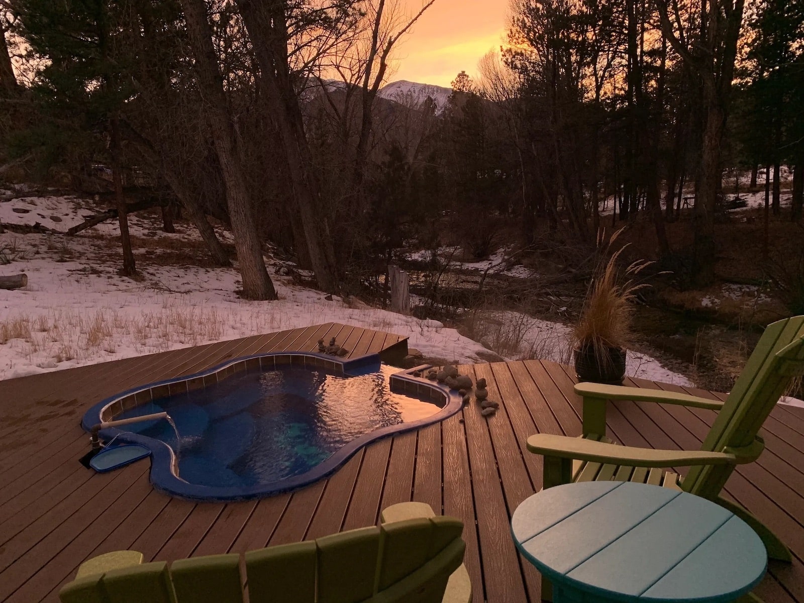 Sunset from the pool at Aqua Hot Spring Nathrop CO