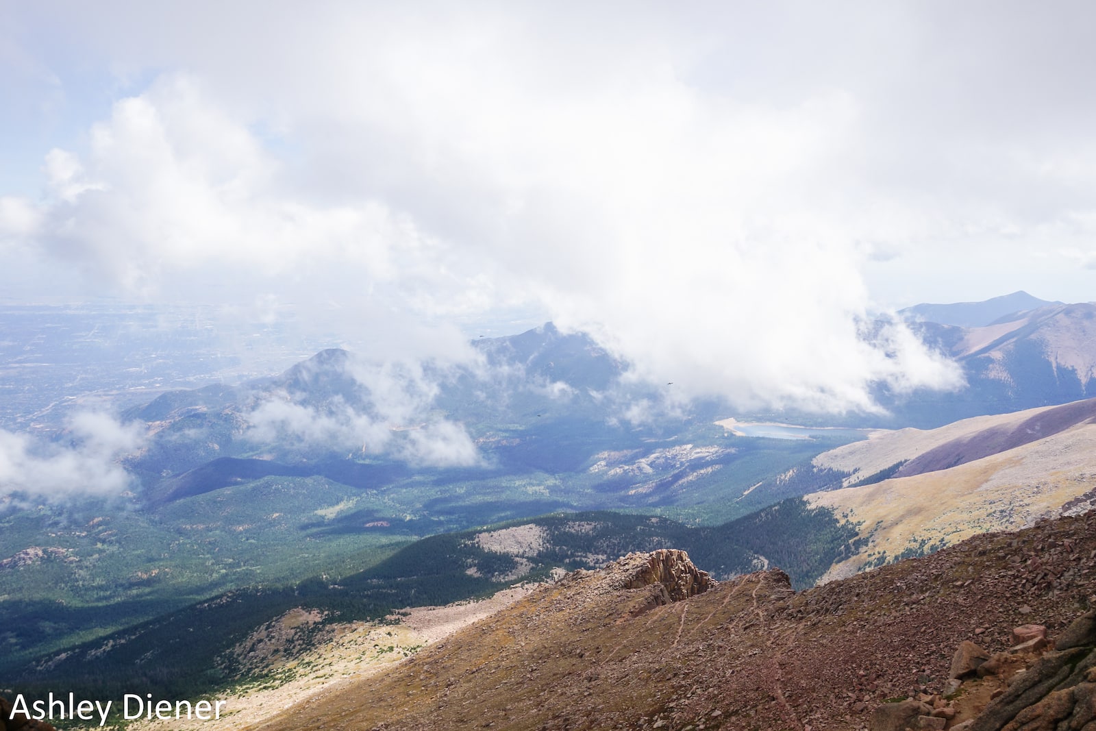 Overlooking the narrow switchbacks of Barr Trail on Pikes Peak Colorado
