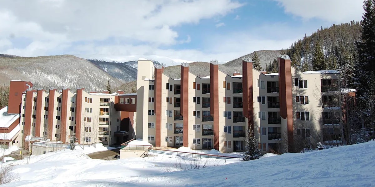 Exterior photo of Iron Horse Resort in wintertime in Winter Park Colorado