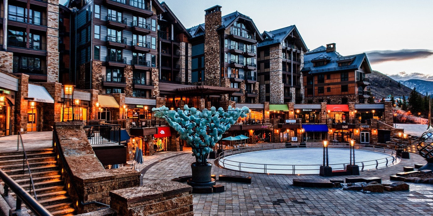 image of the Solaris Plaza Ice Skating Rink in the heart of Vail Village in the secluded morning hours