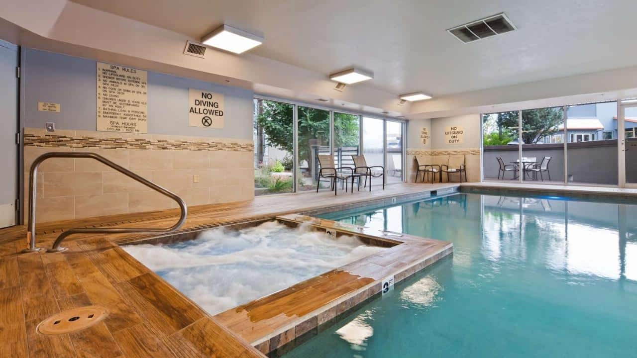 Indoor heated swimming pool and hot tub at Best Western Plus Peak Vista Inn & Suites in Colorado Springs