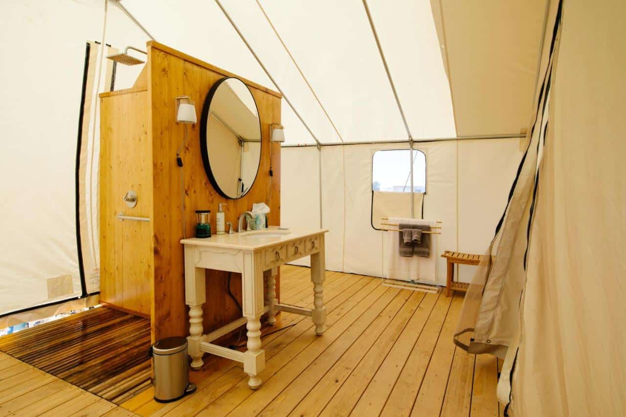 In-tent bathroom in the Summit Tent at Collective Vail Retreat