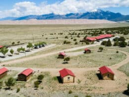 Aerial view of the Great Sand Dunes Oasis in Mosca, Colorado