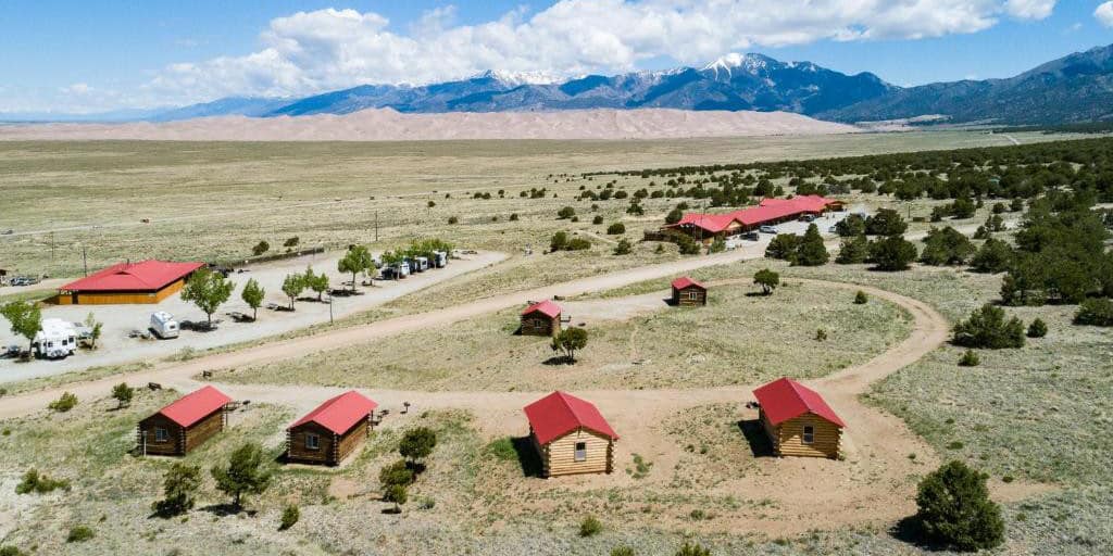 Aerial view of the Great Sand Dunes Oasis in Mosca, Colorado