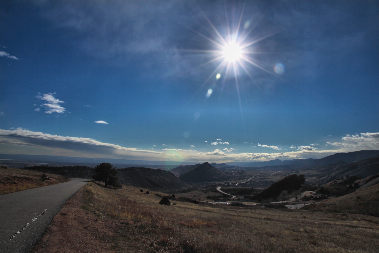 Intense sunshine over Red Rocks in Morrison, Colorado