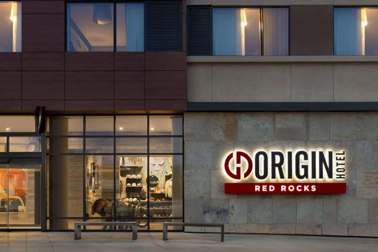 Exterior close up of Origin Hotel Red Rocks in Golden, Colorado