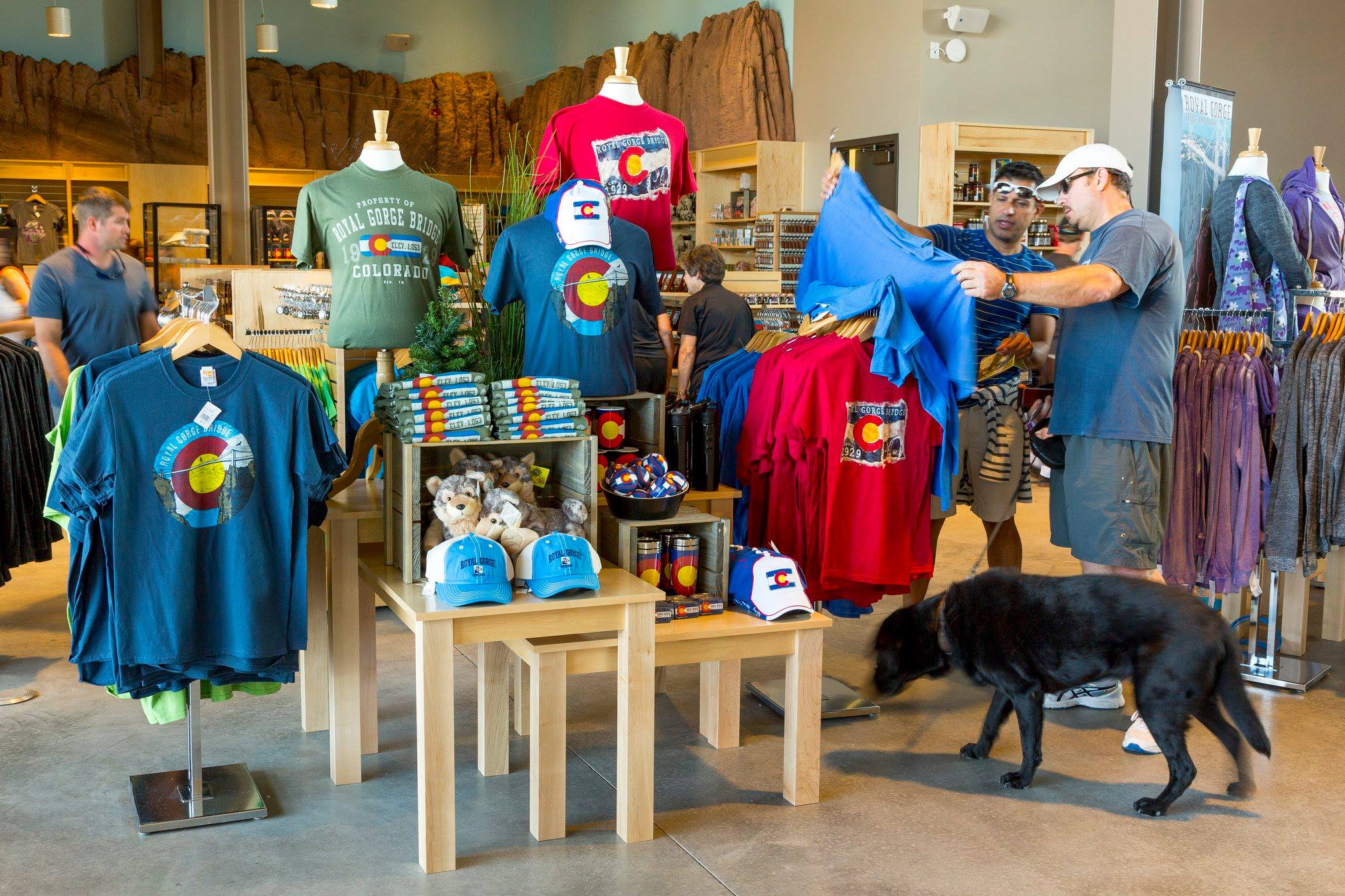 Arrangement of souvenir t-shirts at the Royal Gorge Bridge and Park gift shop in the Visitor Center