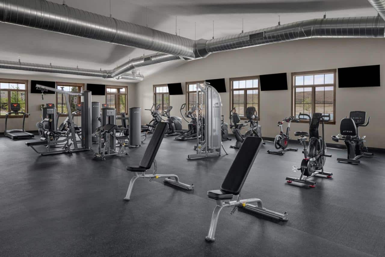 Exercise machines in the gym at Sun Outdoors Rocky Mountains in Granby, Colorado