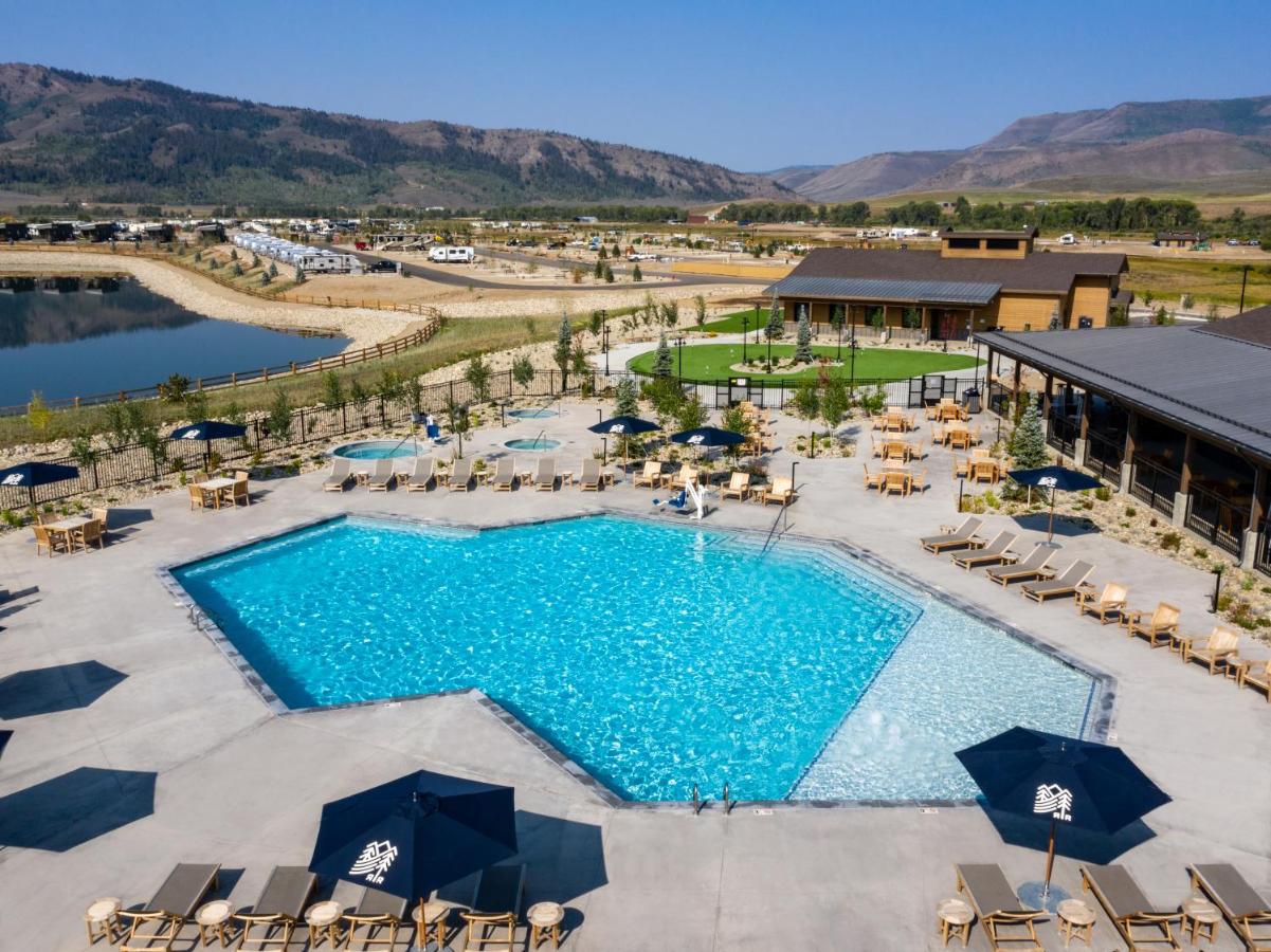 Aerial view of the swimming pool at Sun Outdoors Rocky Mountains in Granby, Colorado