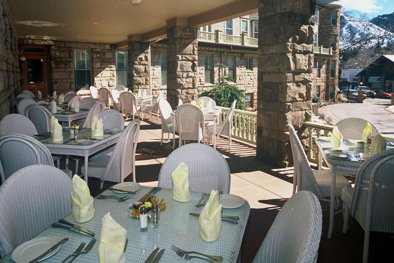 Empty dining tables during the day at The Cliff House at Pikes Peak in Manitou Springs, Colorado