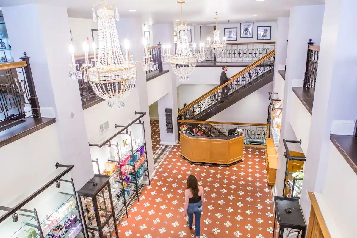 Overlooking the Spa lobby at the Crawford Hotel in Denver, Colorado