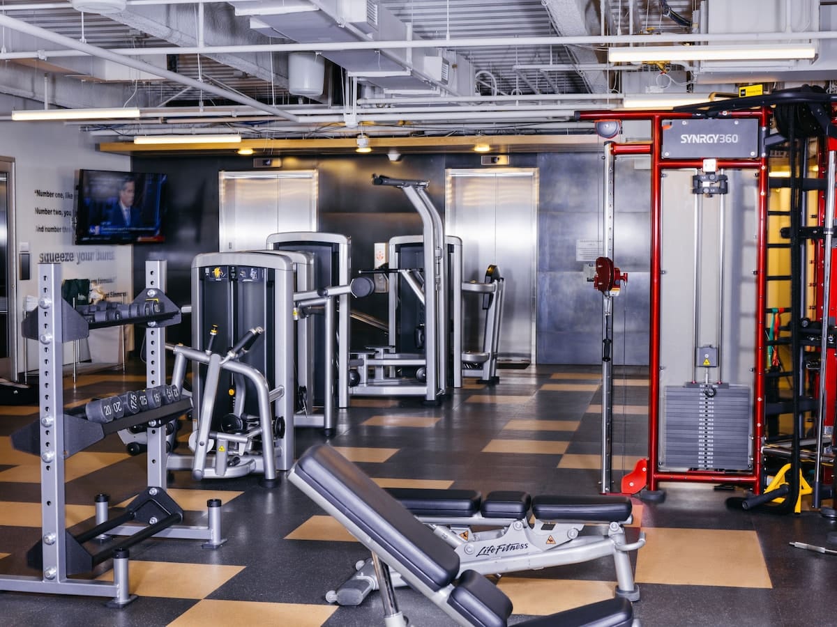 Empty Fitness Center at The Maven Hotel at Dairy Block in Denver, Colorado