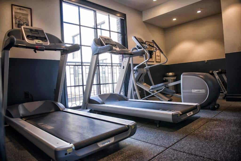 Treadmills in the fitness center at The Ramble Hotel in Denver, Colorado