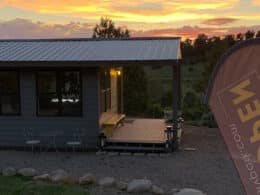 Sunset over the general store at The Views RV Park in Dolores, Colorado