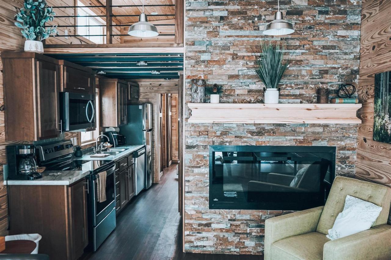 Inside showing upscale and modern furnishings in one of the Tiny Homes at Powderhorn Mountain Resort