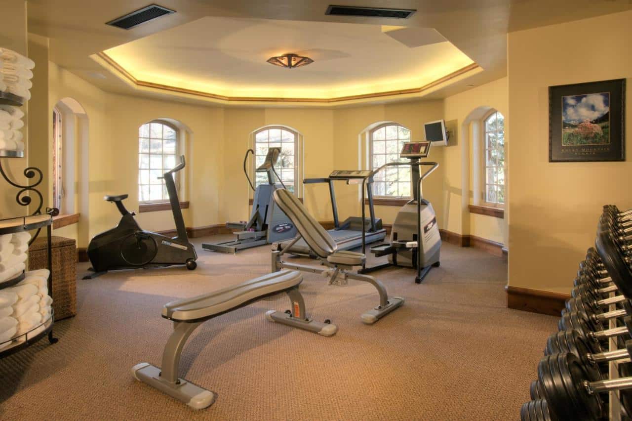 Indoor gym equipment at the Tivoli Lodge in Vail, Colorado