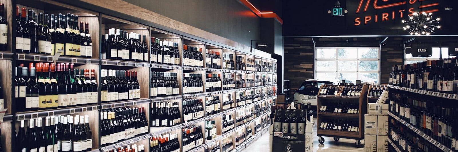 Wall of wine at Molly's Spirits in Denver