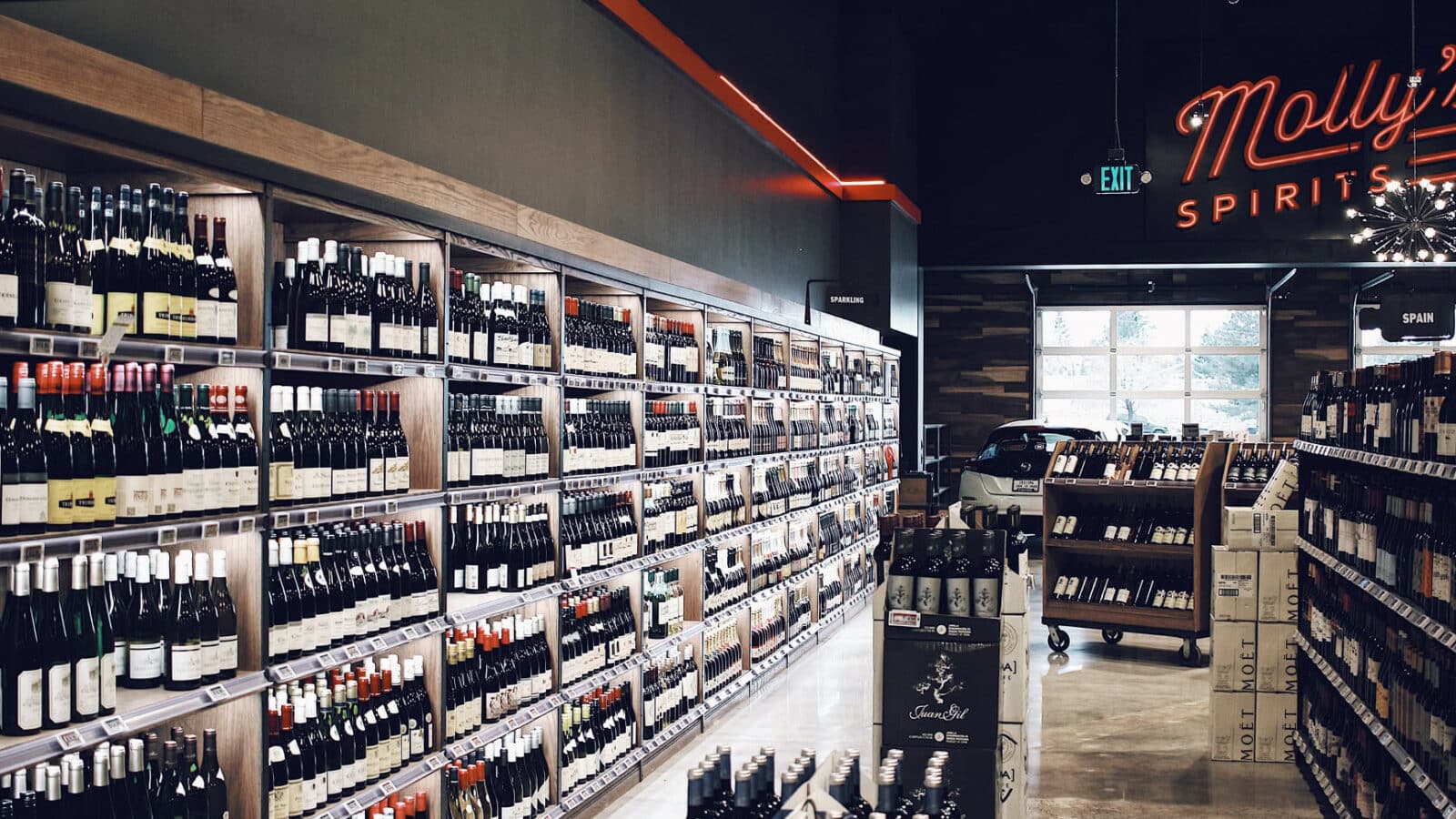 Wall of wine at Molly's Spirits in Denver