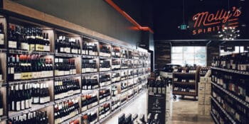 Wall of wine at Molly's Spirits in Denver