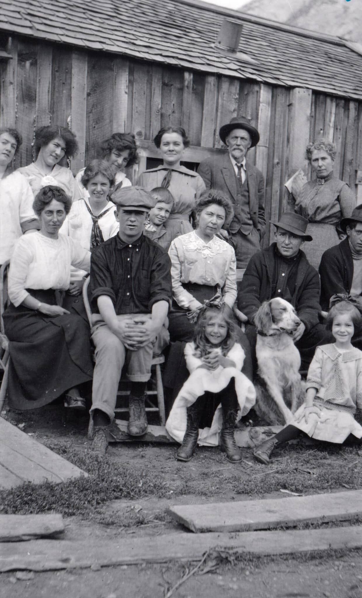 group of adults and children pose for photo in 1915 in Gothic, Colorado