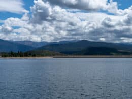 Cloudy blue sky over Lake Granby in Colorado