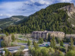 Aerial view of Avon, Colorado in springtime