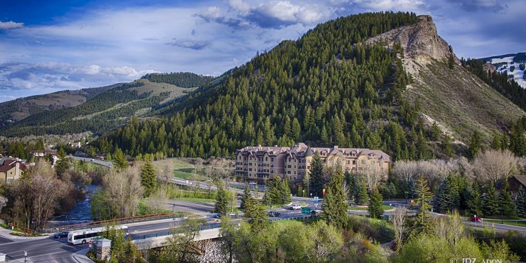 Aerial view of Avon, Colorado in springtime