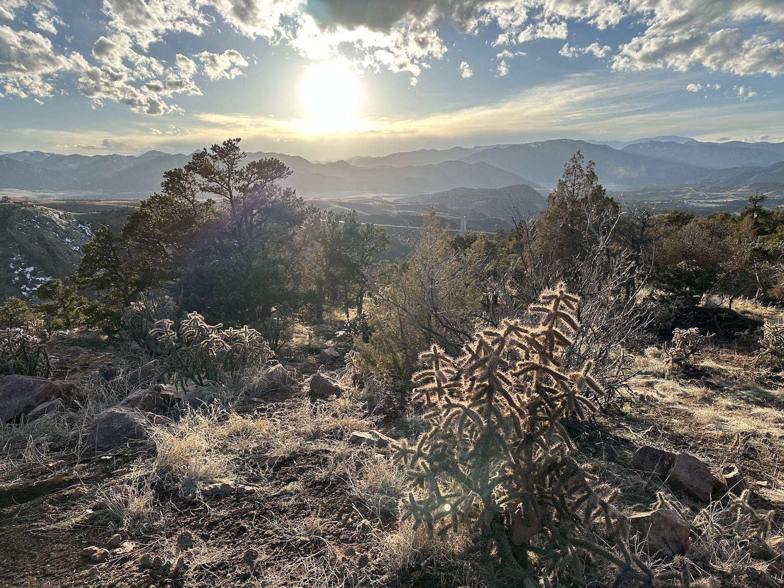 Sun setting over the Royal Gorge Bridge in April