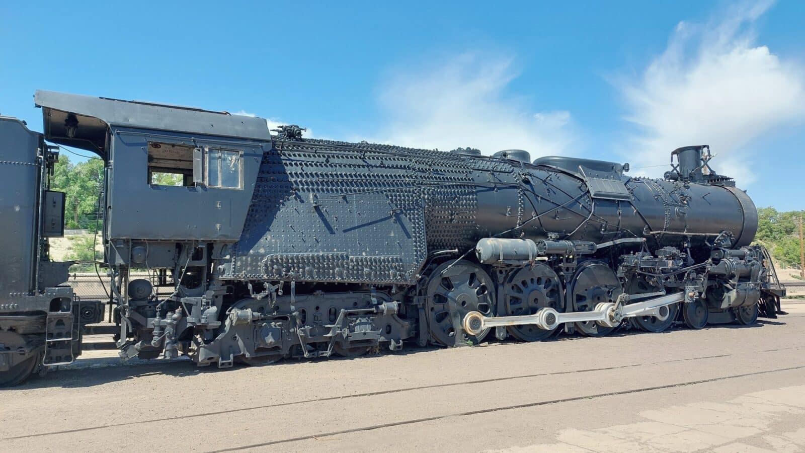 black Santa Fe Railroad locomotive at Pueblo Railway Museum