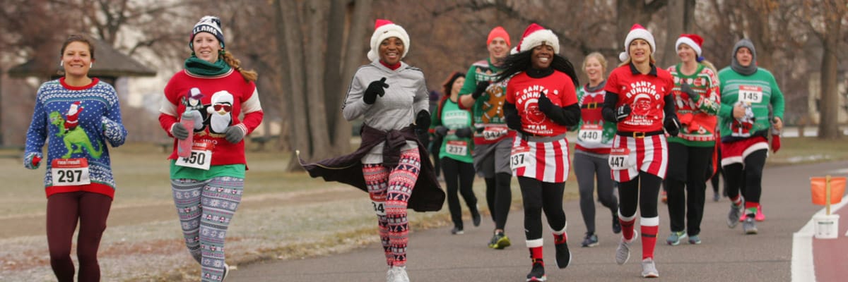 people running in Christmas sweaters for a 5k in Denver