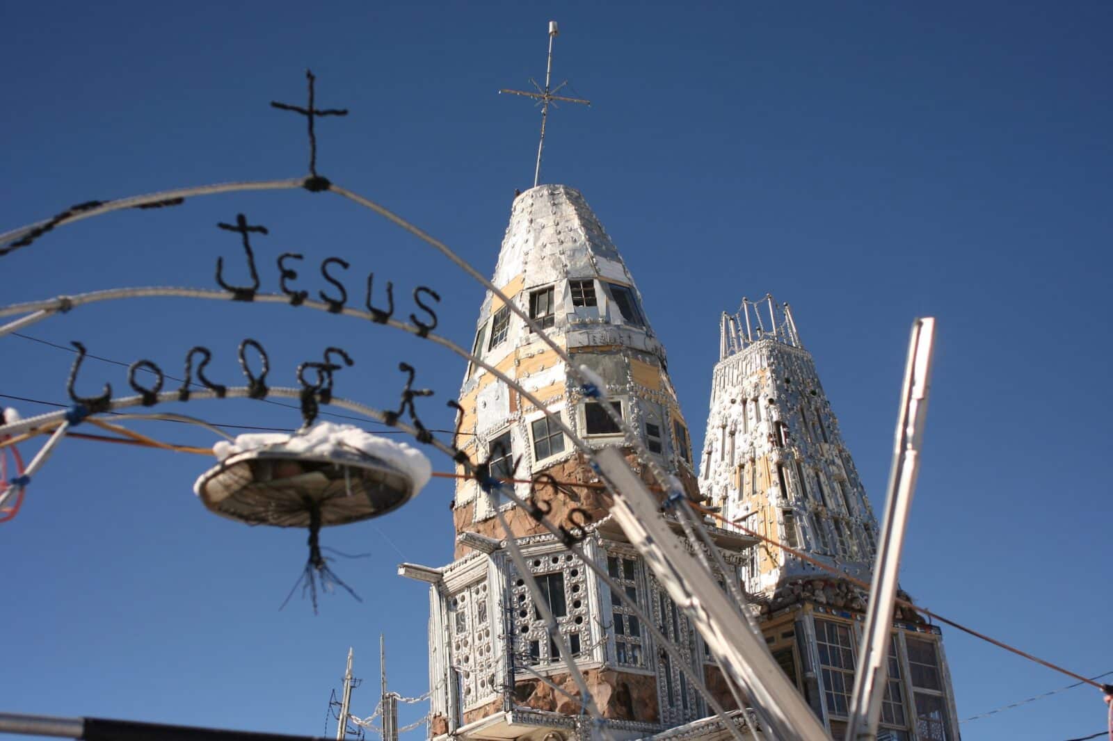 close-up of the towers at Cano's Castle in Antonito