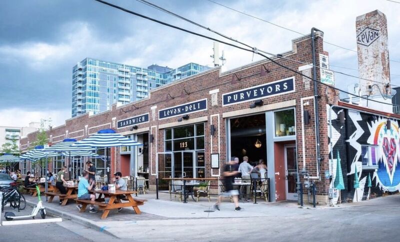 Exterior patio at Leven Deli in Denver, Colorado